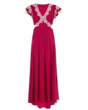 Alberta Ferretti Lace Trim Maxi Dress - Pink