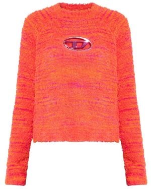 DIESEL Logo-Plaque Towelling-Finish Sweater - Red