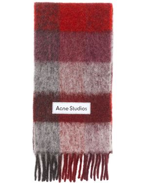 Acne Studios Logo Patch Checked Scarf - Red