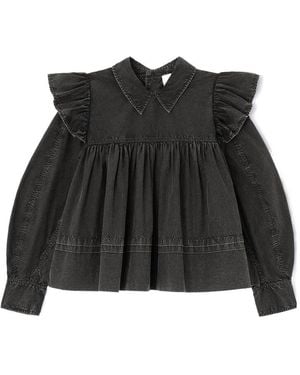 Ganni Gathered Collared Blouse - Black