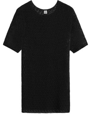 TOTEME Totême Short-Sleeved Crochet Top - Black