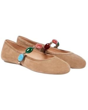 Gianvito Rossi Shanti Embellished Suede Ballet Flats - Brown