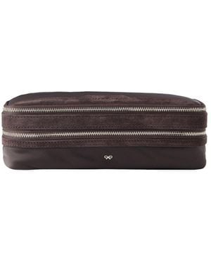 Anya Hindmarch Suede-Trimmed Shell Cosmetics Case - Brown