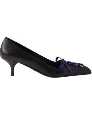 Prada Pointed-Toe Lace-Up Court Shoes - Black