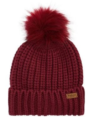 Barbour Coarse-Needle Fuzzy-Knit Cold Cap - Red