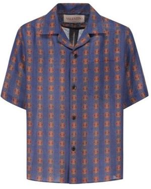 Valentino All-Over Patterned Button-Up Shirt - Blue