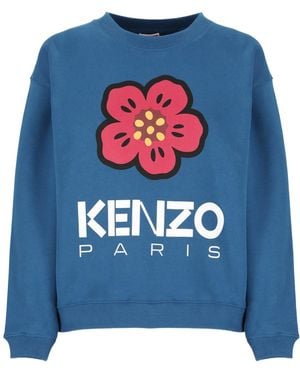 KENZO Logo Printed Crewneck Sweatshirt - Blue