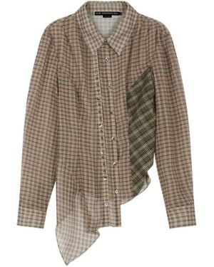 ANDERSSON BELL Asymmetric Studded Mesh Shirt - Brown