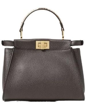 Fendi Peekaboo Ebony Cuoio Romano Leather Bag - Black