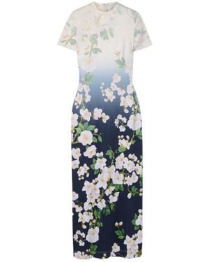 Oscar de la Renta Floral-Print Ombré Jersey Maxi Dress - White
