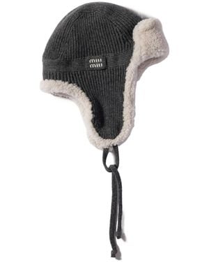 Miu Miu Wool, Cashmere And Shearling Trapper Hat - Black