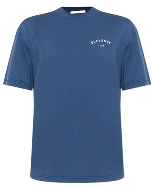 Eleventy Logo Printed Crewneck T-Shirt - Blue