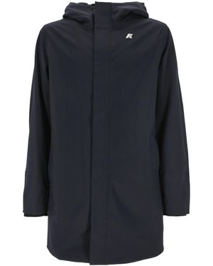 K-Way Logo Patch Hooded Coat - Blue