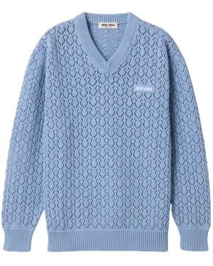 Miu Miu Cotton V-Neck Jumper - Blue