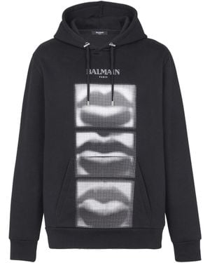 Balmain Vintage Lips Printed Hoodie - Blue
