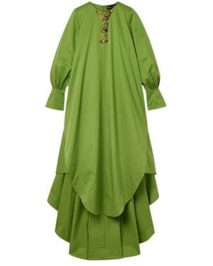 Oscar de la Renta Draped Embellished Cotton-Blend Taffeta Gown - Green