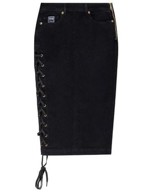 Versace Jeans Couture Couture Lace-Up Detailed Midi Denim Skirt - Black