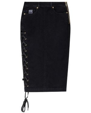 Versace Jeans Couture Couture Lace-Up Detailed Midi Denim Skirt - Black