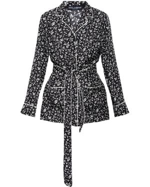 Dolce & Gabbana Floral Belted Pyjama Shirt - Black