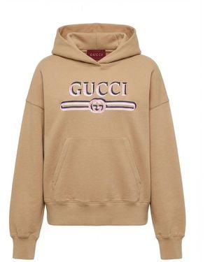 Gucci Logo Printed Hoodie - Natural