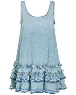 Ganni Frill Denim Mini Dress - Blue