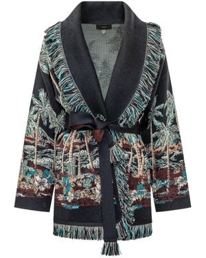 Alanui Diamond Head Belted Jacquard Cardigan - Gray