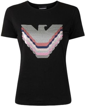 Emporio Armani Sequin Logo Cotton T-Shirt - Black