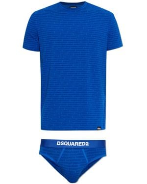 DSquared² Logo Printed T-Shirt And Briefs - Blue