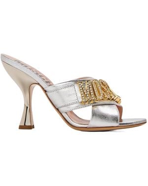 Moschino Letter Printed Heeled Mules - White