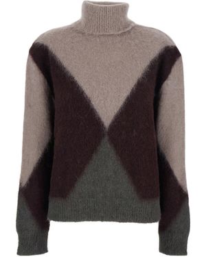Grifoni Geometric Brushed Wool Sweater - Brown