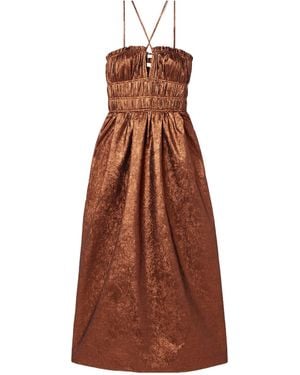 Ulla Johnson Seraphina Shirred Metallic Crinkled-Taffeta Midi Dress - Brown