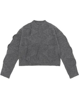 HELIOT EMIL Cropped Spiral Knit Sweater - Gray