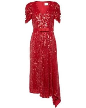 Erdem Asymmetric Sequined Midi Dress - Red