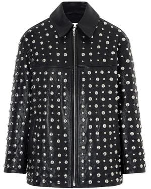 Nour Hammour Studded Zip Leather Jacket - Black