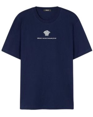 Versace Embroidered-Medusa Head T-Shirt - Blue