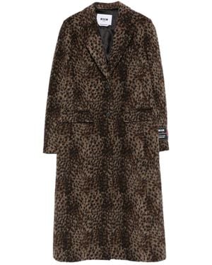 MSGM Print Single Breasted Long Coat - Brown