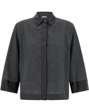 Peserico Satin-Trim Three-Quarter Sleeve Shirt - Grey