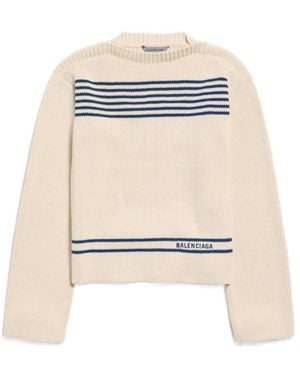 Balenciaga Boatneck Ribbed Knit Jumper - Natural