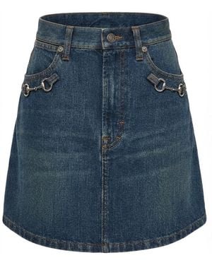 Gucci Cotton Denim Skirt With Horsebit - Blue