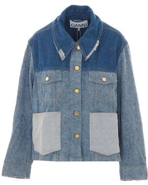 Ganni Patchwork Denim Jacket - Blue