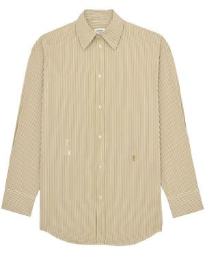 Saint Laurent Cassandre Striped Button-Up Shirt - Natural