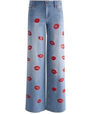 Alice + Olivia Lip-Print Denim Trousers - Blue