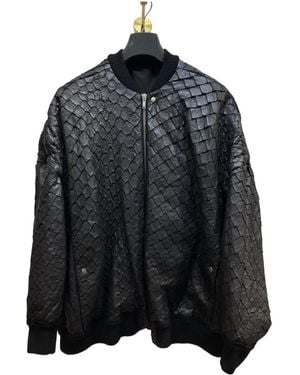 Rick Owens Long-Sleeved Silhouette Leather Jacket - Black