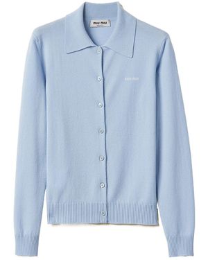 Miu Miu Logo-Intarsia Button-Up Cardigan - Blue