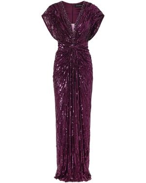 Jenny Packham Twisted Embellished Tulle Gown - Purple