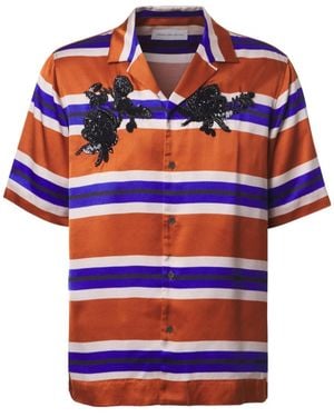 Dries Van Noten Embellished Striped Satin Shirt - Blue