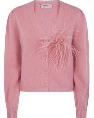 Twinset V-Neck Long-Sleeve Knit Top - Pink