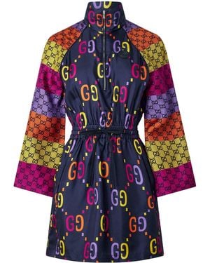 Gucci Monogramprint Standcollar Mini Dress - Blue