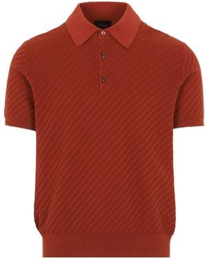 Brioni Brick Cotton, Silk And Cashmere Trama Weave Polo - Red