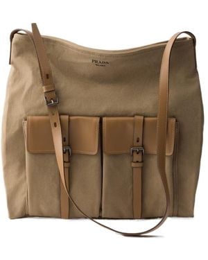 Prada Route Canvas And Leather Shoulder Bag - Natural